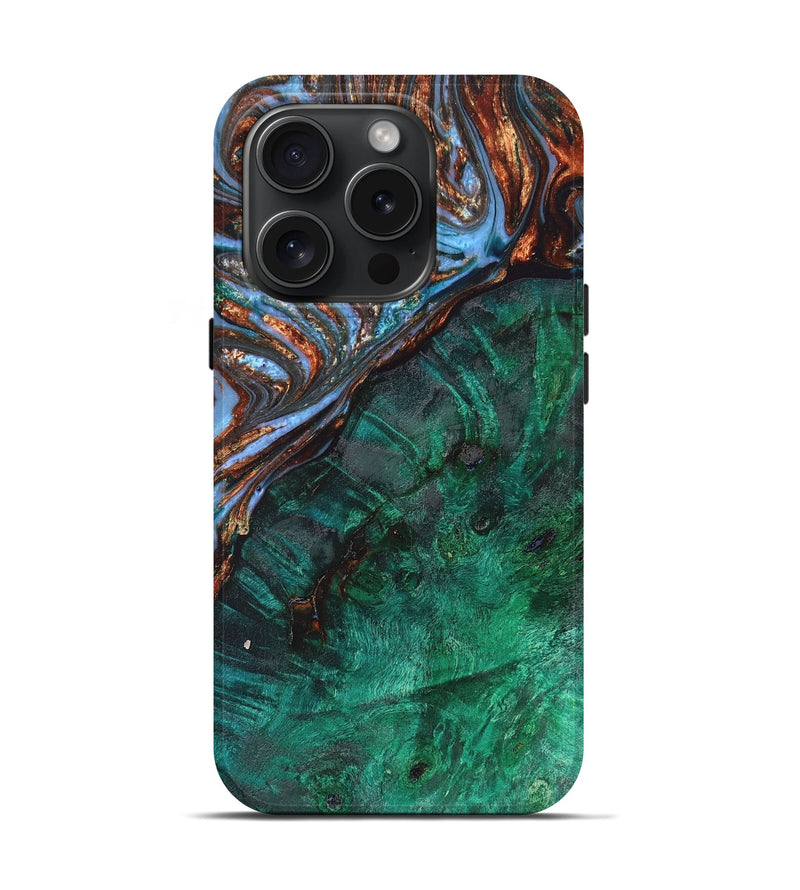 iPhone 15 Pro ResinArt Live Edge Phone Case - Eli (Teal & Gold, 662550)