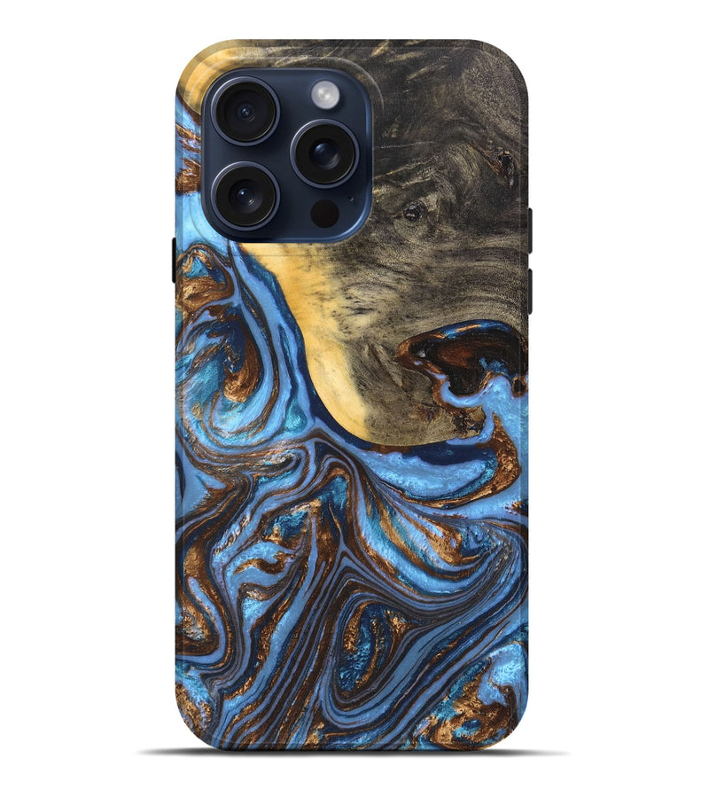 iPhone 15 Pro Max ResinArt Live Edge Phone Case - Noelle (Teal & Gold, 662551)