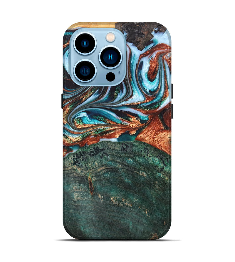 iPhone 14 Pro ResinArt Live Edge Phone Case - Roman (Teal & Gold, 662555)