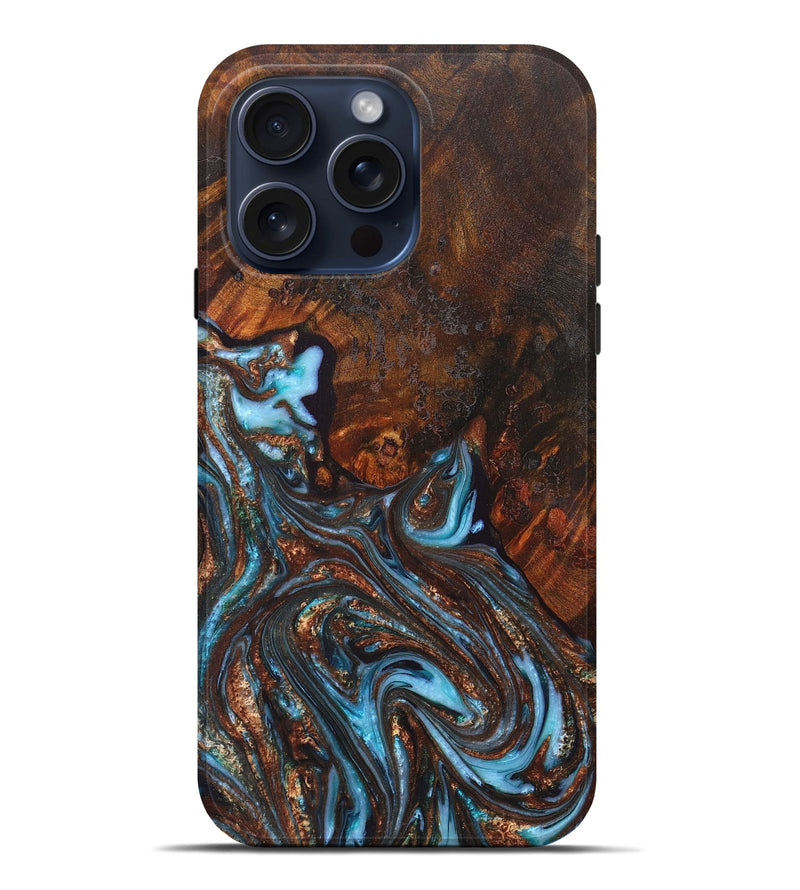 iPhone 15 Pro Max ResinArt Live Edge Phone Case - Emilee (Teal & Gold, 662556)