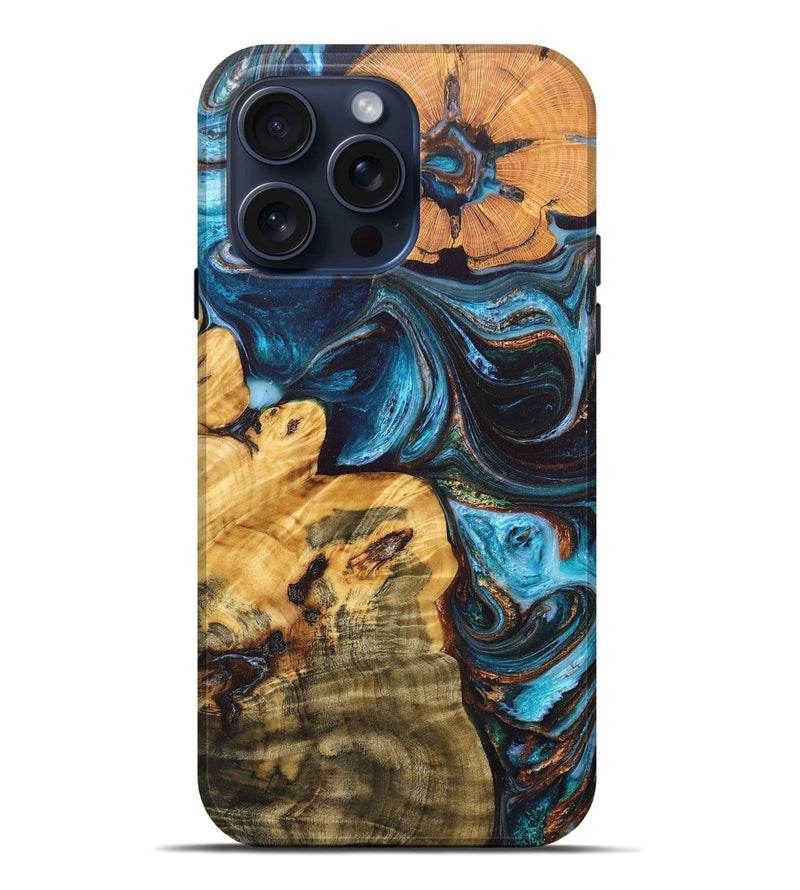 iPhone 15 Pro Max ResinArt Live Edge Phone Case - Gabriel (Teal & Gold, 662559)
