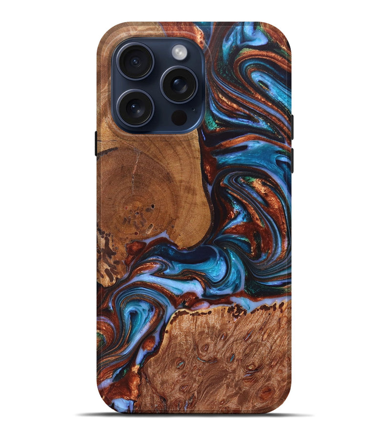 iPhone 15 Pro Max ResinArt Live Edge Phone Case - Jessica (Teal & Gold, 662567)