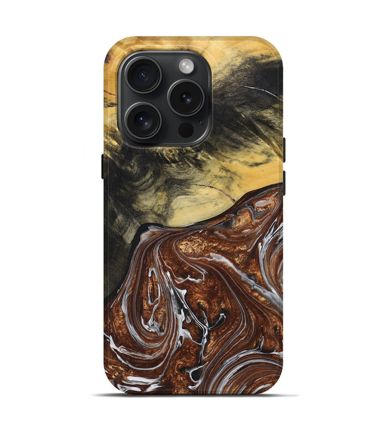 iPhone 15 Pro Wood+Resin Live Edge Phone Case - Barbara (Black & White, 662574)