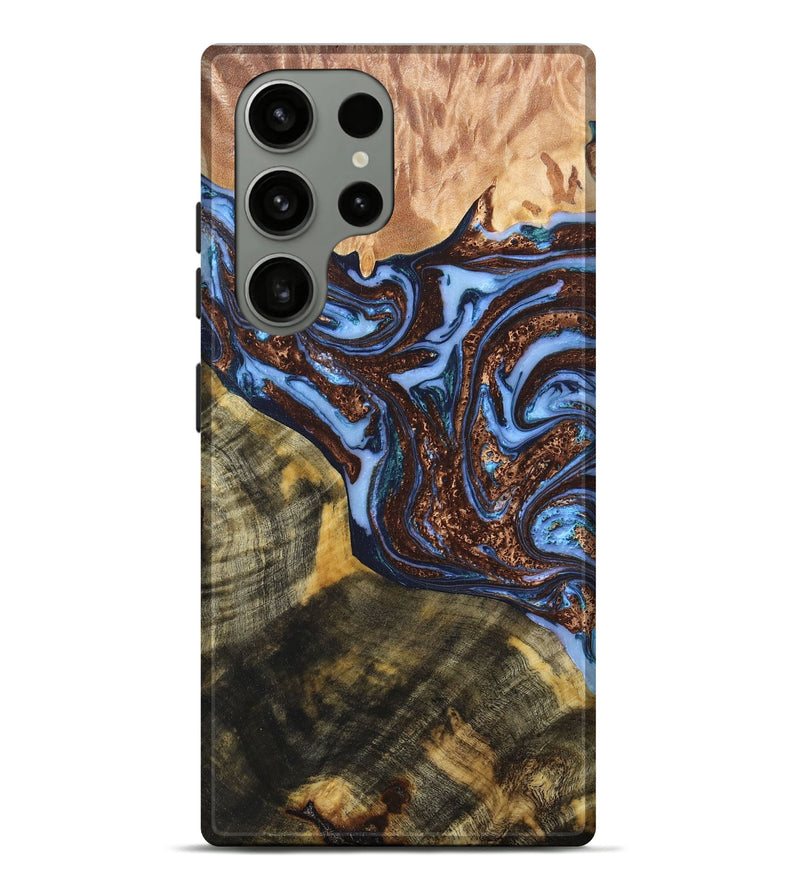 Galaxy S23 Ultra Wood+Resin Live Edge Phone Case - Colby (Teal & Gold, 662576)