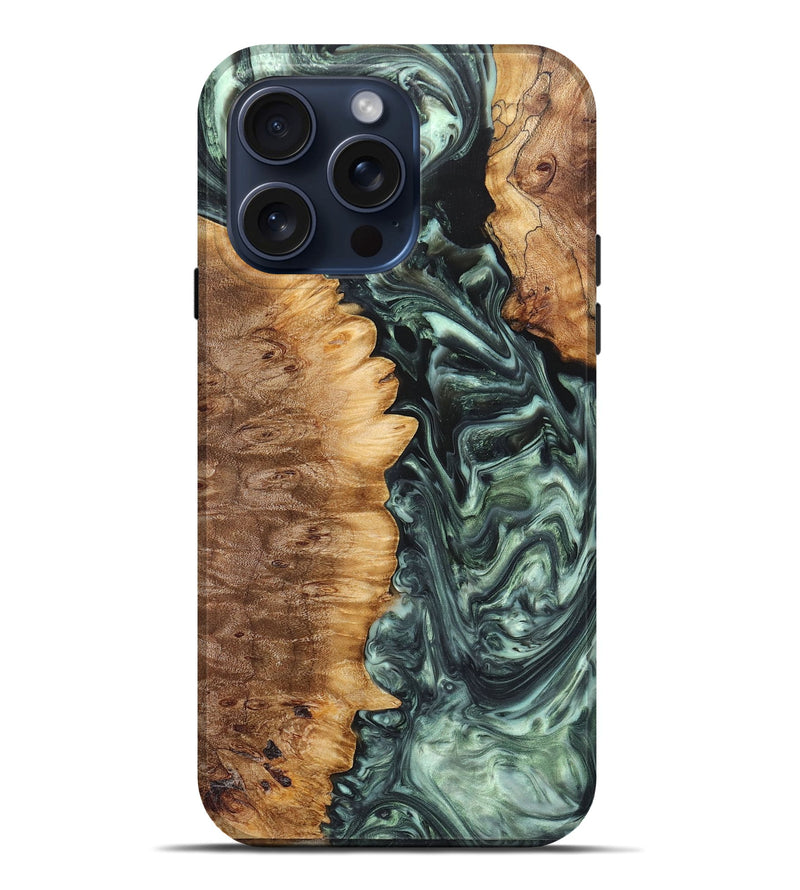 iPhone 15 Pro Max Wood+Resin Live Edge Phone Case - Shelley (Green, 662577)
