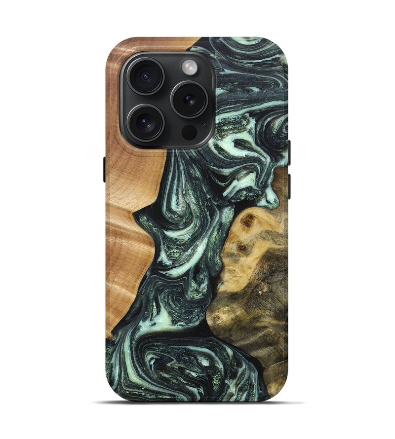 iPhone 15 Pro Wood+Resin Live Edge Phone Case - Kendall (Green, 662580)