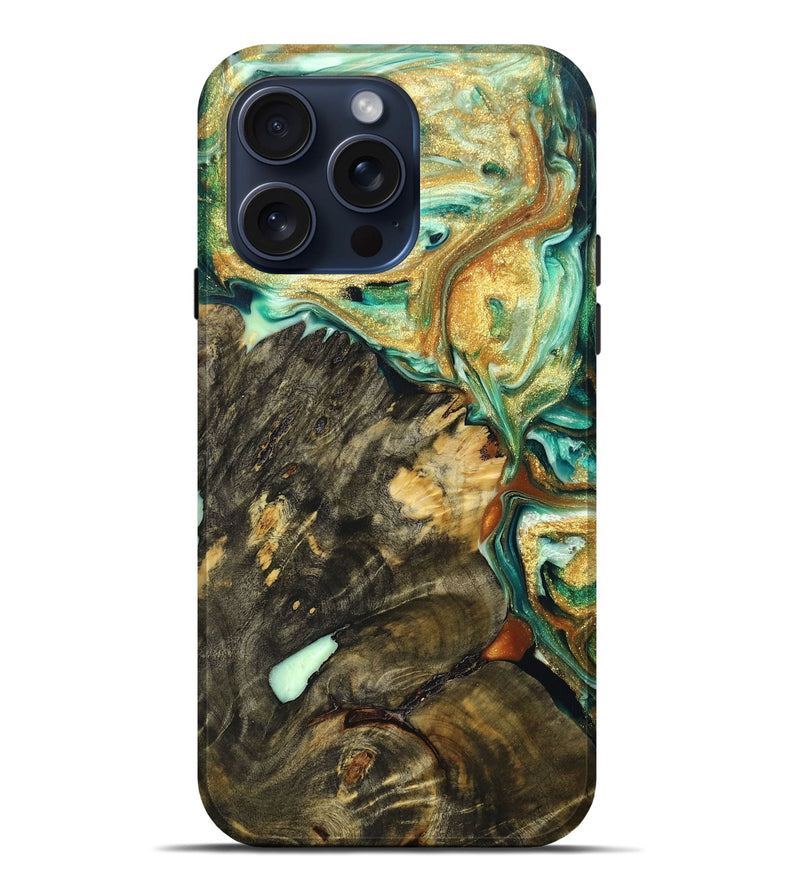 iPhone 15 Pro Max Wood+Resin Live Edge Phone Case - Ashley (Green, 662581)