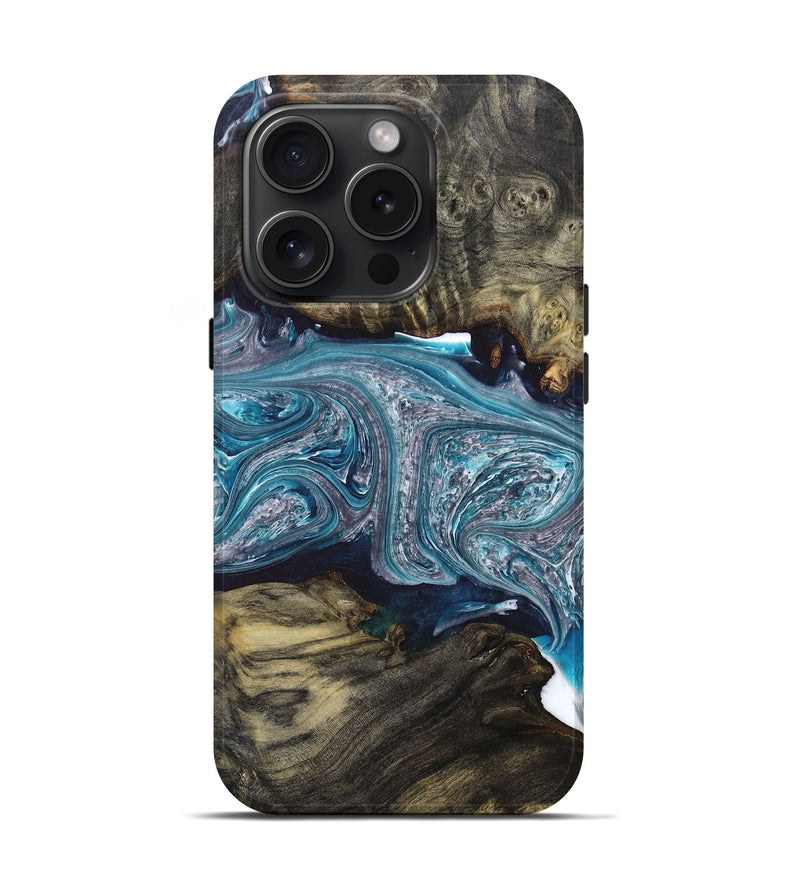 iPhone 15 Pro Wood+Resin Live Edge Phone Case - Selena (Blue, 662583)