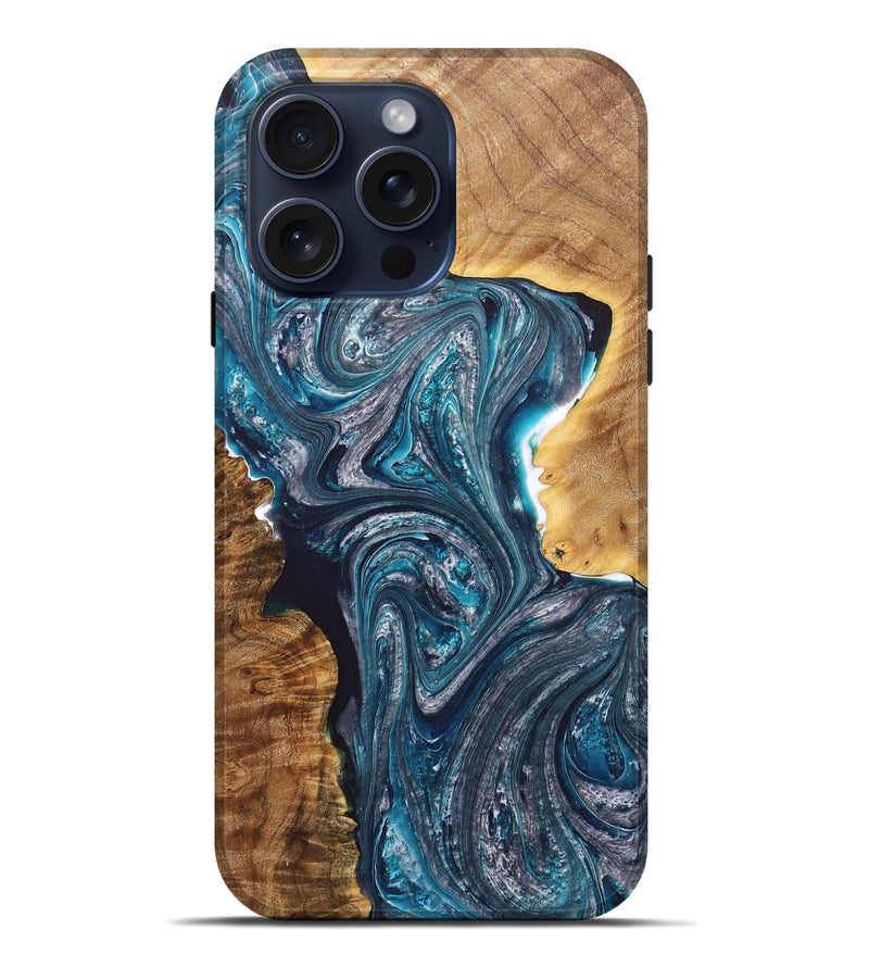 iPhone 15 Pro Max Wood+Resin Live Edge Phone Case - Kendra (Blue, 662587)