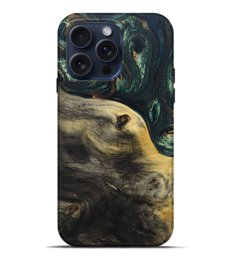 iPhone 15 Pro Max Wood+Resin Live Edge Phone Case - Emmanuel (Green, 662593)