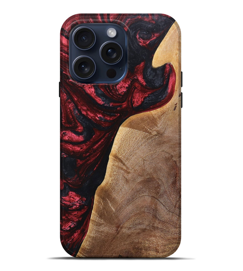 iPhone 15 Pro Max Wood+Resin Live Edge Phone Case - Jeri (Red, 662594)