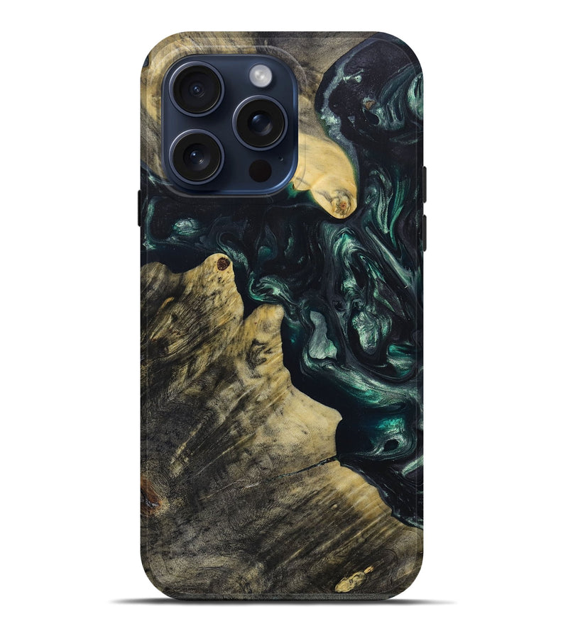 iPhone 15 Pro Max Wood+Resin Live Edge Phone Case - Heather (Green, 662603)