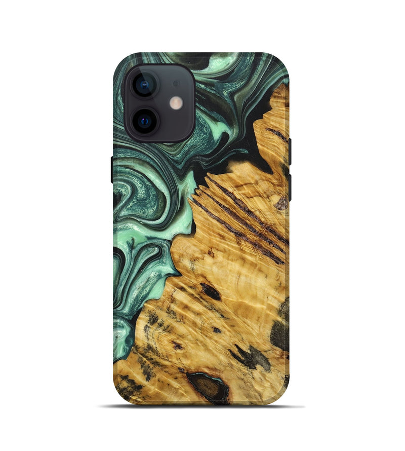 iPhone 12 mini Wood+Resin Live Edge Phone Case - Jerry (Green, 662605)