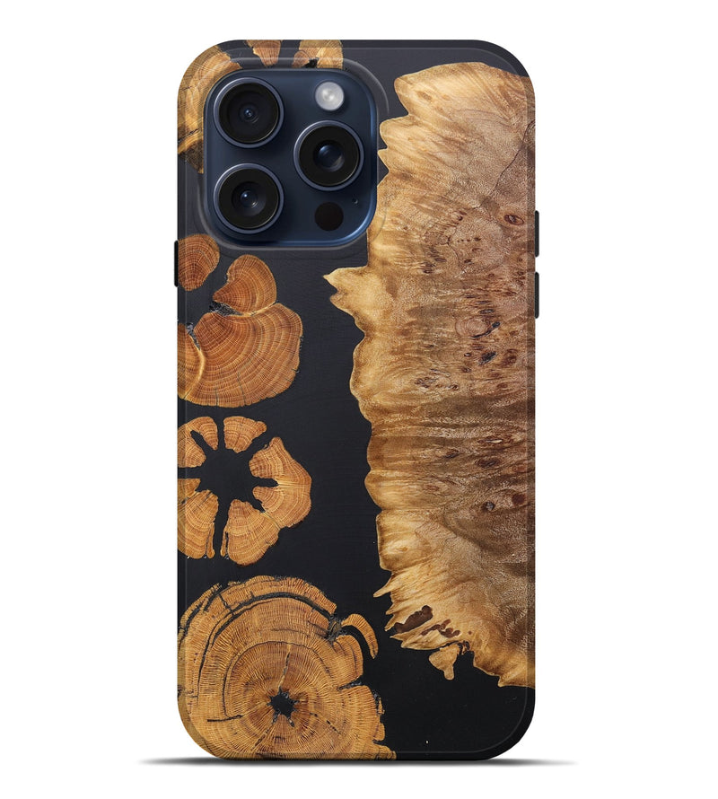 iPhone 15 Pro Max Wood+Resin Live Edge Phone Case - Ryleigh (Pure Black, 662610)