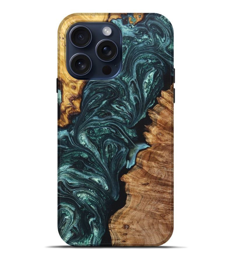 iPhone 15 Pro Max Burl Wood Live Edge Phone Case - Garrett (Green, 662612)