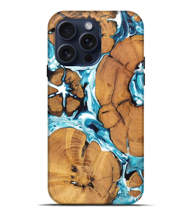 iPhone 15 Pro Max Burl Wood Live Edge Phone Case - Marc (Blue, 662613)