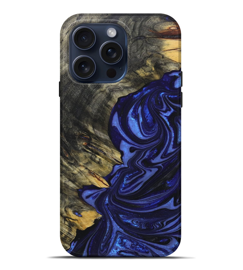 iPhone 15 Pro Max Wood+Resin Live Edge Phone Case - Shirley (Blue, 662615)