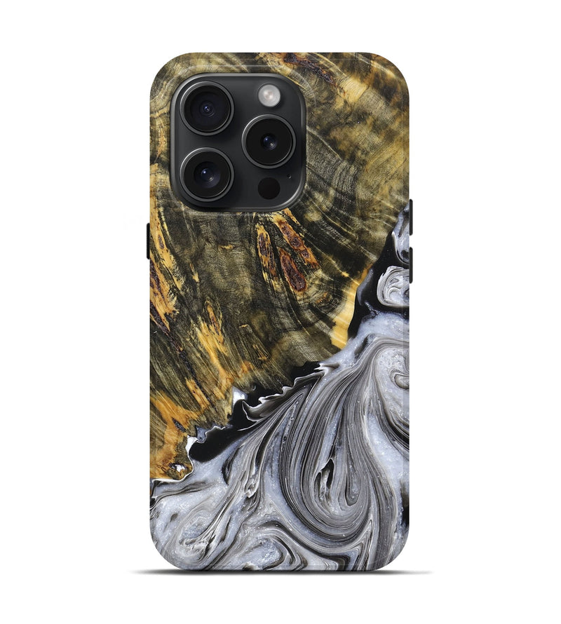 iPhone 15 Pro Wood+Resin Live Edge Phone Case - Yvette (Black & White, 662616)