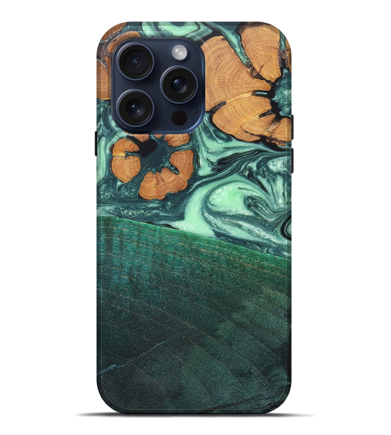 iPhone 15 Pro Max Wood+Resin Live Edge Phone Case - Rose (Green, 662617)