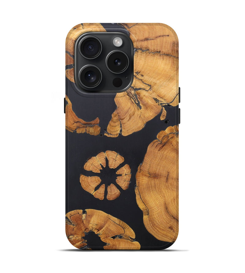 iPhone 15 Pro Wood+Resin Live Edge Phone Case - Jaqueline (Pure Black, 662622)