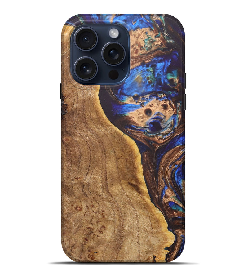 iPhone 15 Pro Max Burl Wood Live Edge Phone Case - Collins (Teal & Gold, 662626)