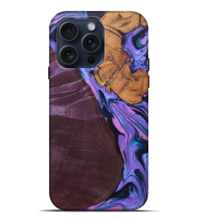 iPhone 15 Pro Max Burl Wood Live Edge Phone Case - Kurt (Purple, 662629)