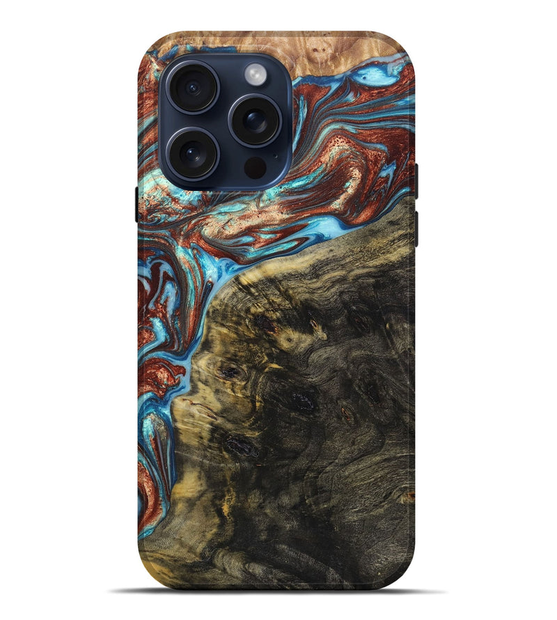 iPhone 15 Pro Max ResinArt Live Edge Phone Case - Jayleen (Teal & Gold, 662638)
