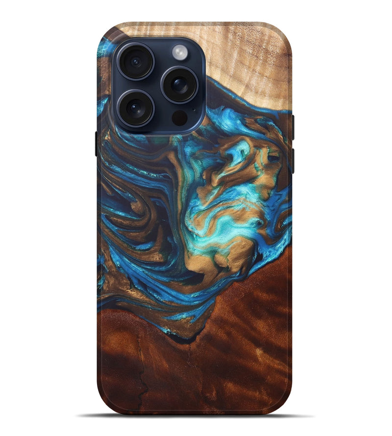iPhone 15 Pro Max ResinArt Live Edge Phone Case - Bailey (Teal & Gold, 662644)