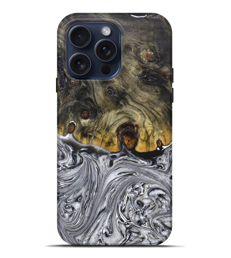iPhone 15 Pro Max ResinArt Live Edge Phone Case - Fern (Black & White, 662645)