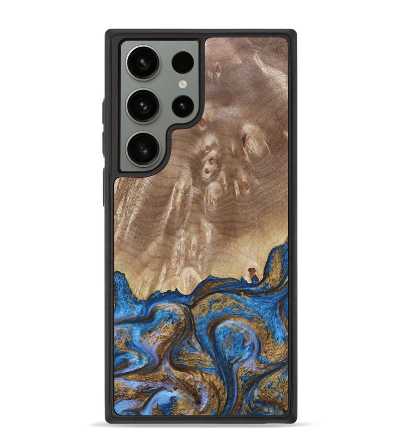 Galaxy S23 Ultra Wood+Resin Phone Case - Harriet (Teal & Gold, 662677)