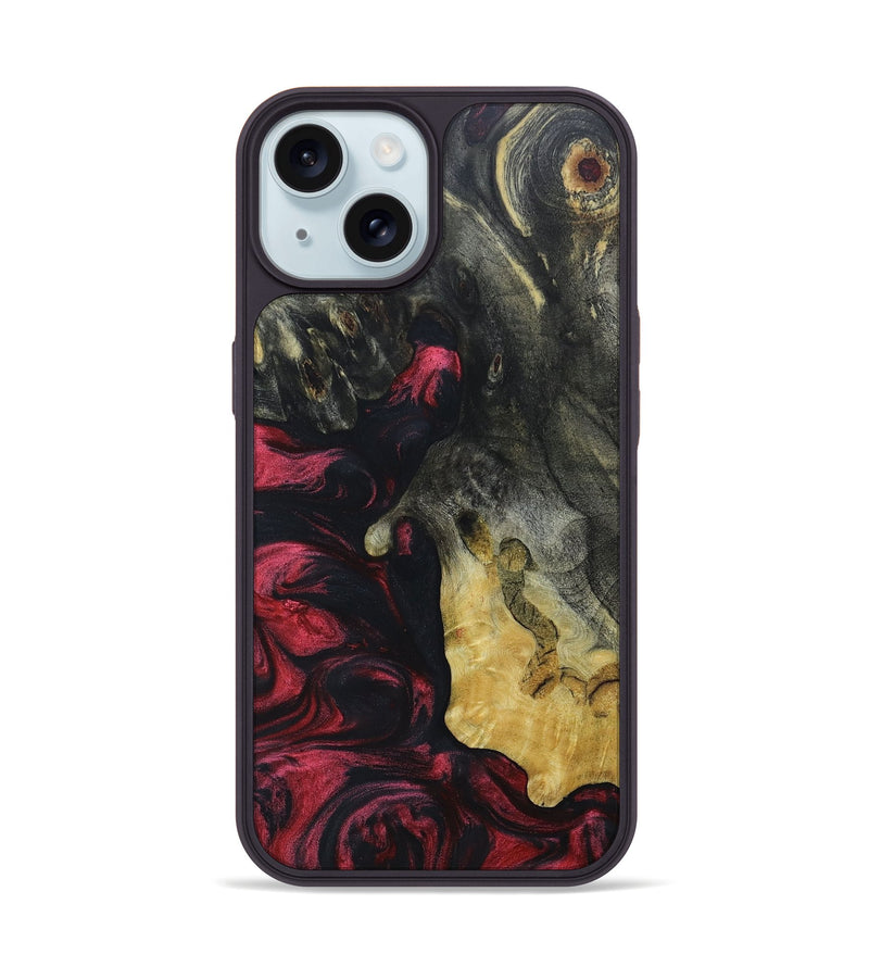 iPhone 15 Wood+Resin Phone Case - Zuri (Red, 662717)