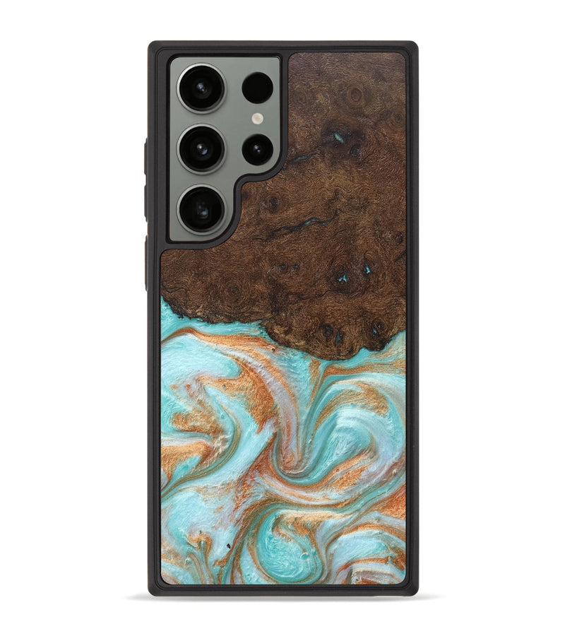 Galaxy S23 Ultra Wood+Resin Phone Case - Stephen (Teal & Gold, 662848)