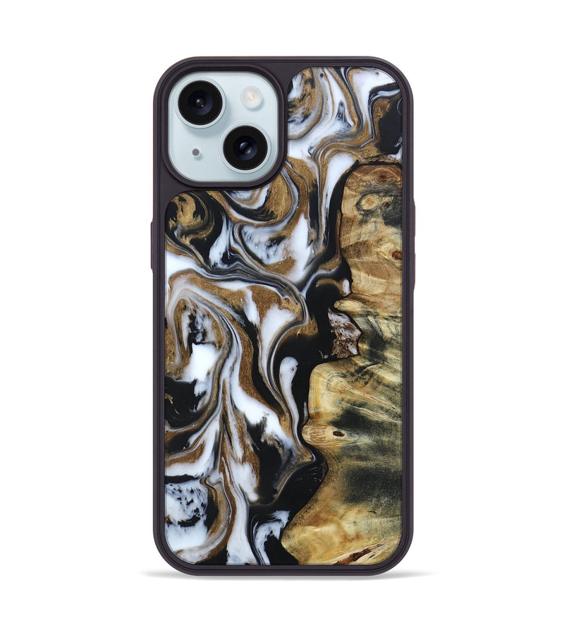 iPhone 15 Wood+Resin Phone Case - Floyd (Black & White, 662910)