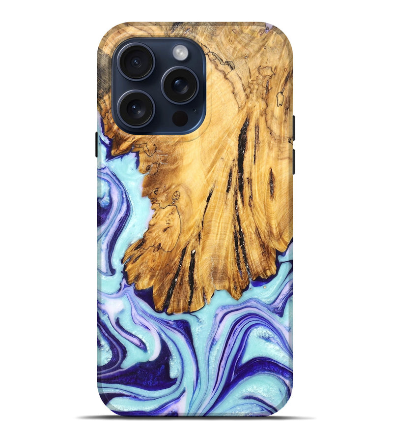 iPhone 15 Pro Max Wood+Resin Live Edge Phone Case - Juliana (Purple, 663090)