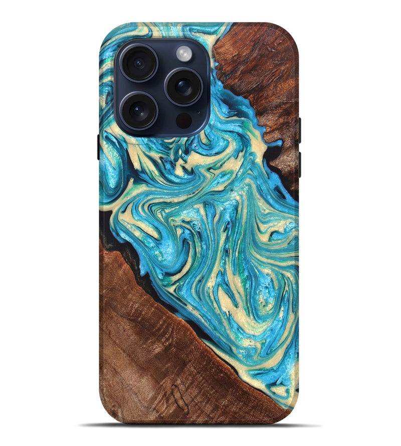iPhone 15 Pro Max Wood+Resin Live Edge Phone Case - Roderick (Blue, 663091)