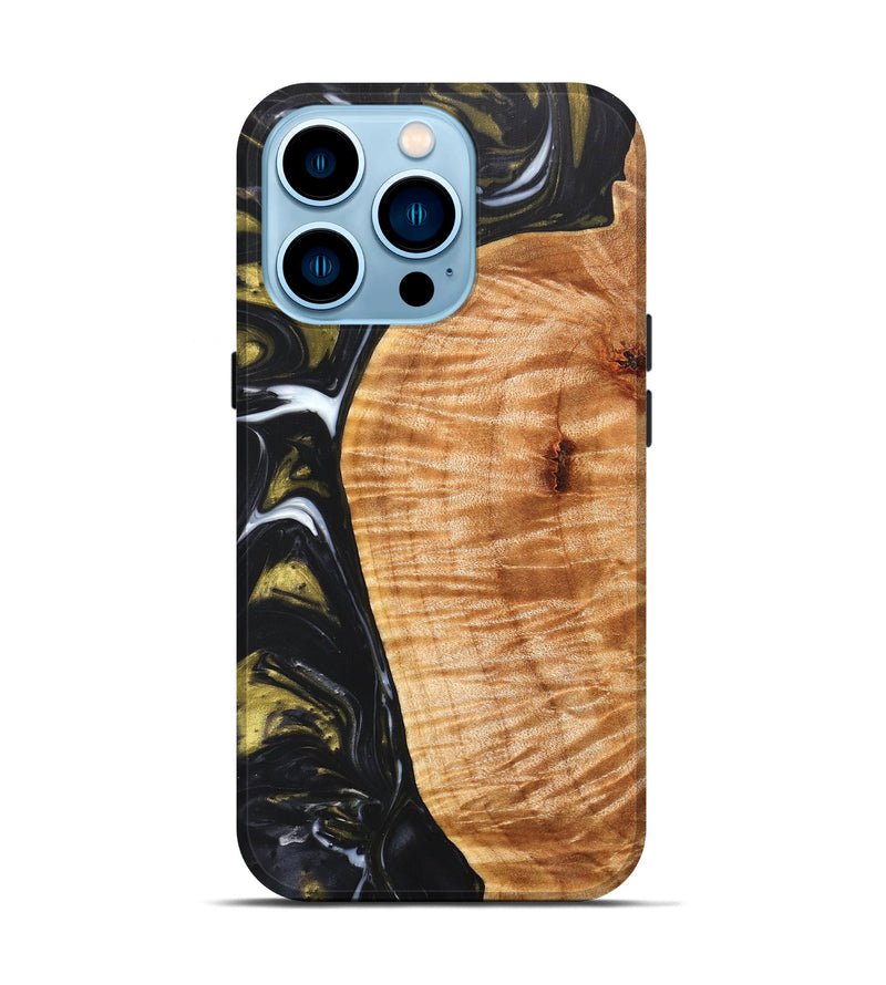 iPhone 14 Pro Wood+Resin Live Edge Phone Case - Nellie (Black & White, 663094)
