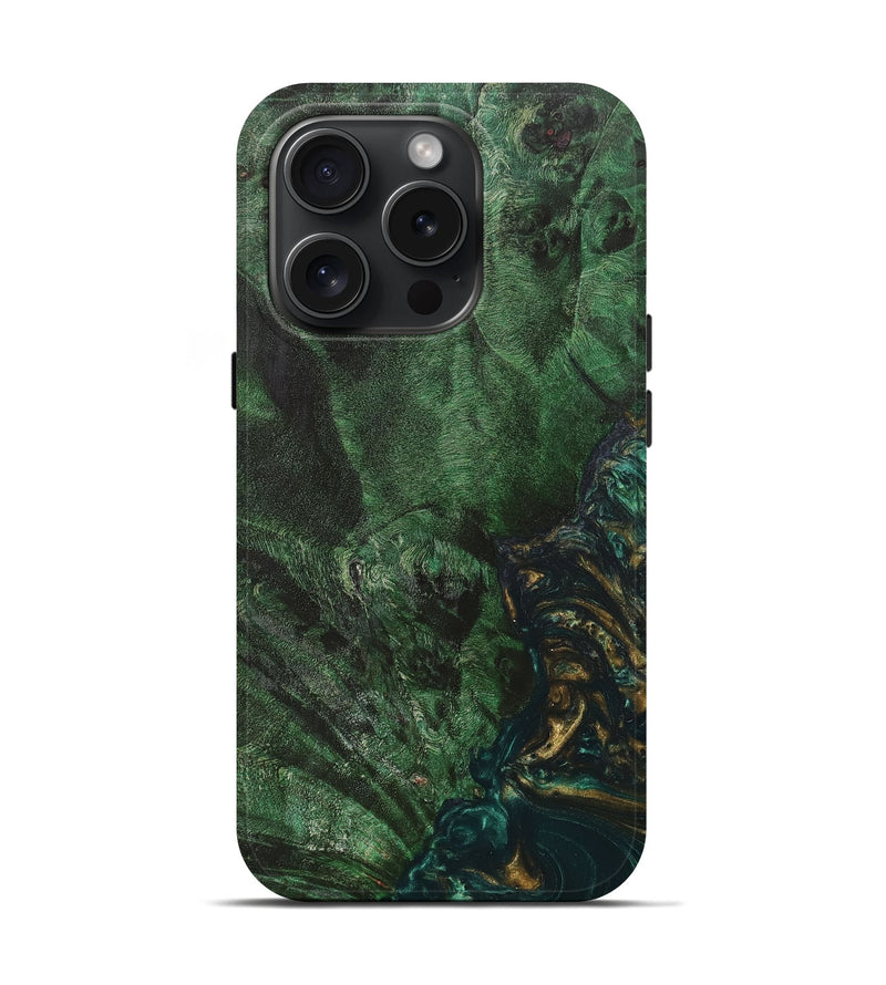 iPhone 15 Pro Wood+Resin Live Edge Phone Case - Kevin (Green, 663097)