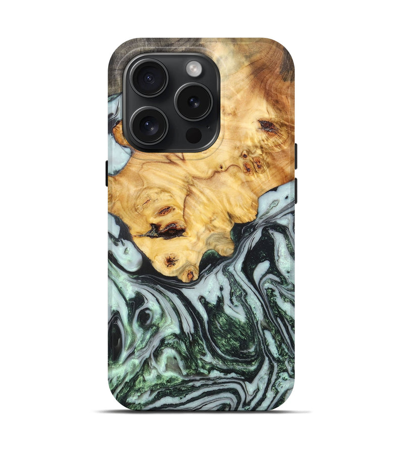 iPhone 15 Pro Wood+Resin Live Edge Phone Case - June (Green, 663099)