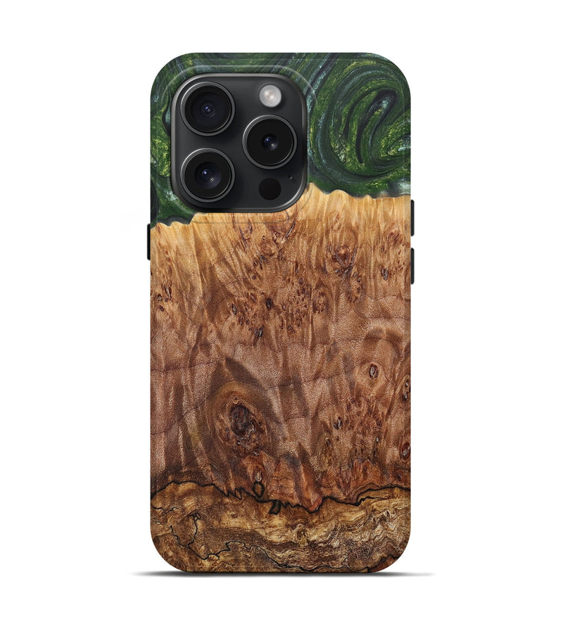 iPhone 15 Pro Wood+Resin Live Edge Phone Case - Tommy (Green, 663103)