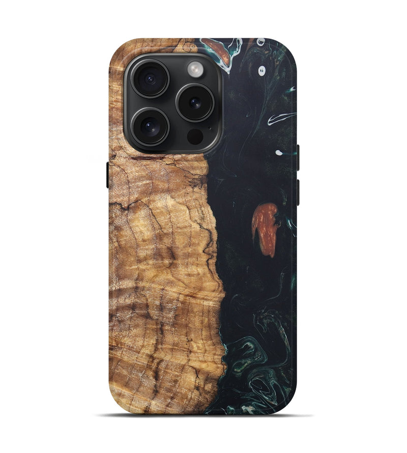 iPhone 15 Pro Wood+Resin Live Edge Phone Case - Kristen (Green, 663104)
