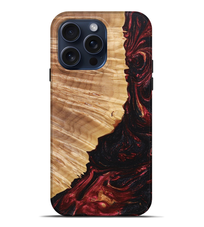 iPhone 15 Pro Max Wood+Resin Live Edge Phone Case - Monique (Red, 663105)