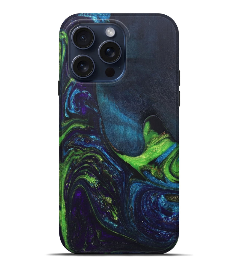 iPhone 15 Pro Max Wood+Resin Live Edge Phone Case - Dallas (Blue, 663108)