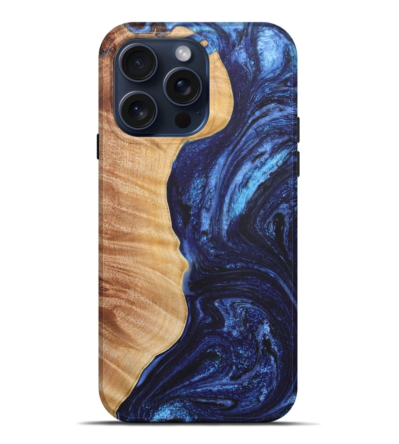 iPhone 15 Pro Max Wood+Resin Live Edge Phone Case - Bobby (Blue, 663109)