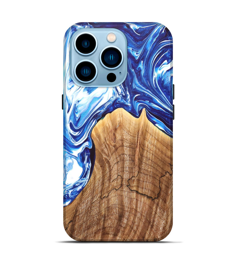 iPhone 14 Pro Wood+Resin Live Edge Phone Case - Debbie (Blue, 663115)