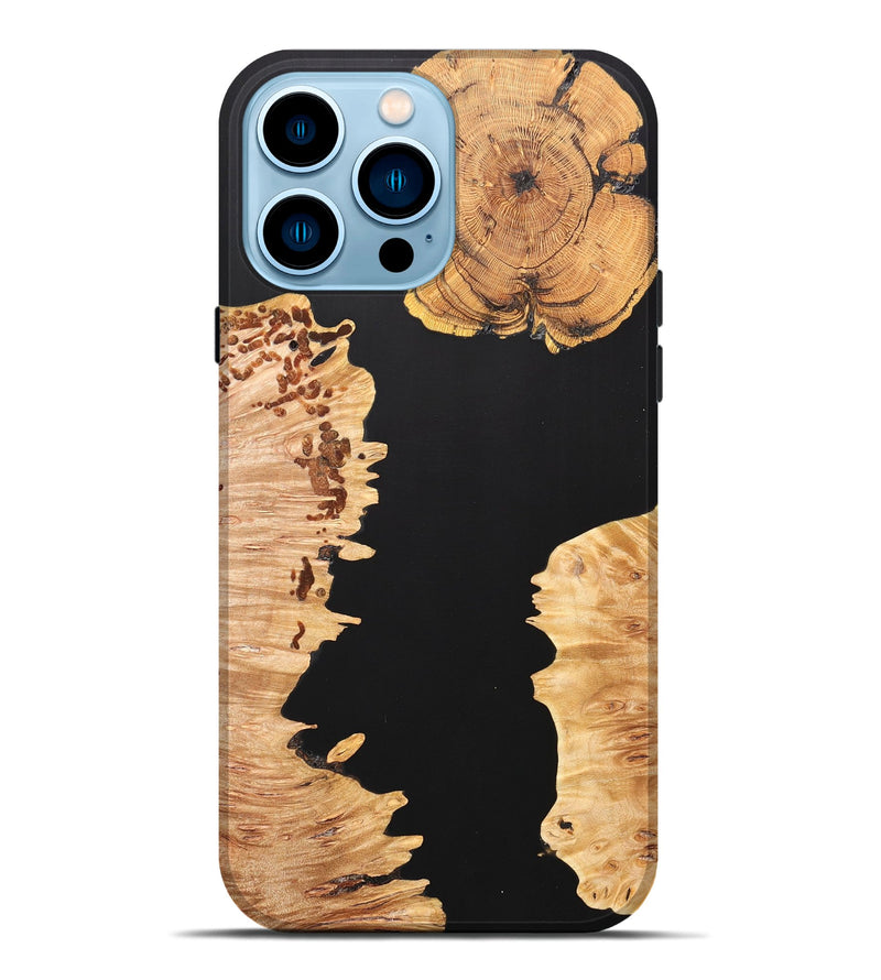 iPhone 14 Pro Max Wood+Resin Live Edge Phone Case - Autumn (Pure Black, 663122)