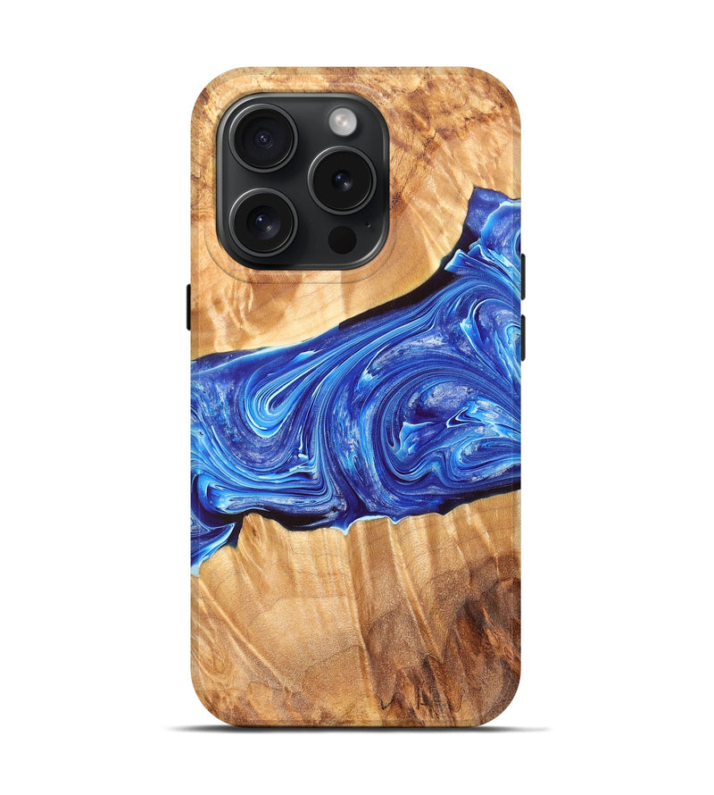 iPhone 15 Pro Wood+Resin Live Edge Phone Case - Scarlett (Blue, 663123)