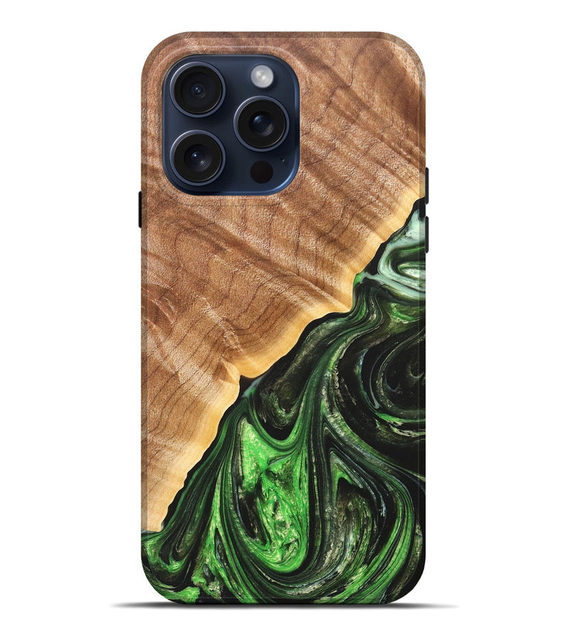iPhone 15 Pro Max Wood+Resin Live Edge Phone Case - Lora (Green, 663124)