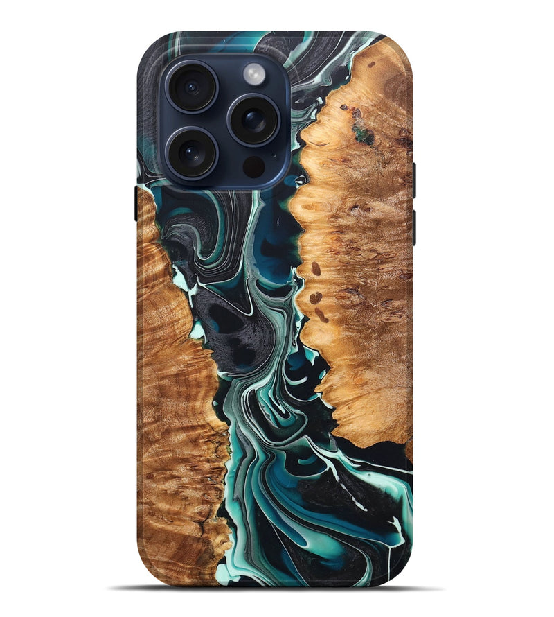 iPhone 15 Pro Max Wood+Resin Live Edge Phone Case - Pedro (Green, 663125)