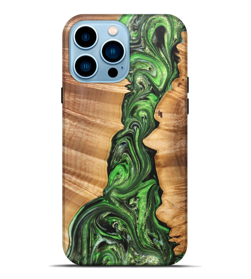 iPhone 14 Pro Max Wood+Resin Live Edge Phone Case - Nevaeh (Green, 663129)