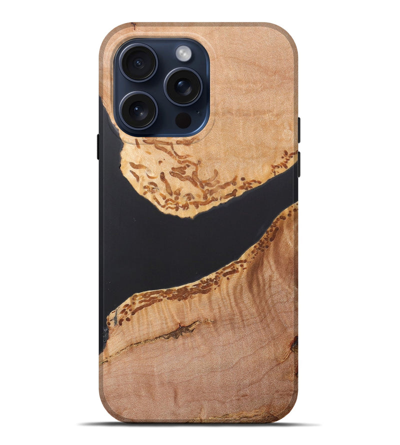iPhone 15 Pro Max Wood+Resin Live Edge Phone Case - Hudson (Pure Black, 663138)